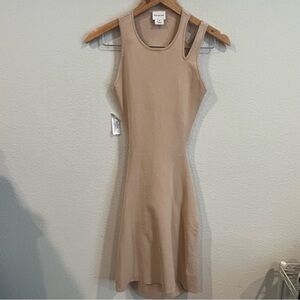 Find Me Now light tan sweater mini dress with cut out waist shoulder size small